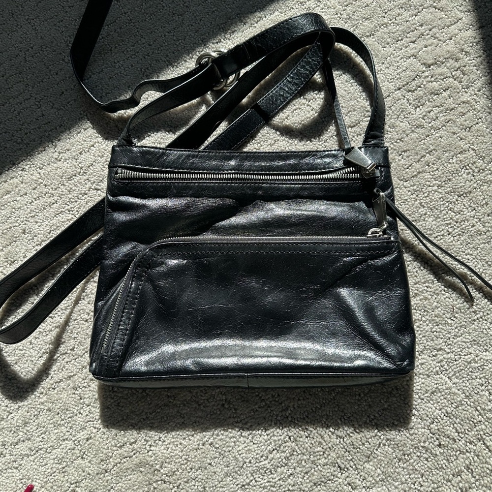 Black leather HOBO crossbody bag